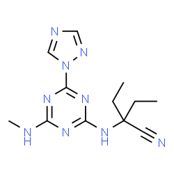 ChemSpider 2D Image | 2-Ethyl-2-{[4-(methylamino)-6-(1H-1,2,4-triazol-1-yl)-1,3,5-triazin-2-yl]amino}butanenitrile | C12H17N9