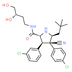 ChemSpider 2D Image | (3R,4R,5S)-3-(3-Chlorophenyl)-4-(4-chlorophenyl)-4-cyano-N-[(3S)-3,4-dihydroxybutyl]-5-(2,2-dimethylpropyl)-D-prolinamide | C27H33Cl2N3O3