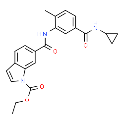 ChemSpider 2D Image | Ethyl 6-{[5-(cyclopropylcarbamoyl)-2-methylphenyl]carbamoyl}-1H-indole-1-carboxylate | C23H23N3O4