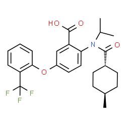 ChemSpider 2D Image | 2-{Isopropyl[(trans-4-methylcyclohexyl)carbonyl]amino}-5-[2-(trifluoromethyl)phenoxy]benzoic acid | C25H28F3NO4
