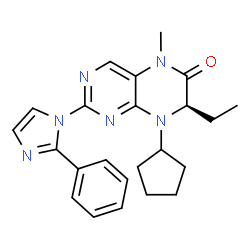 ChemSpider 2D Image | (7R)-8-Cyclopentyl-7-ethyl-5-methyl-2-(2-phenyl-1H-imidazol-1-yl)-7,8-dihydro-6(5H)-pteridinone | C23H26N6O