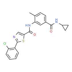 ChemSpider 2D Image | 2-(2-Chlorophenyl)-N-[5-(cyclopropylcarbamoyl)-2-methylphenyl]-1,3-thiazole-5-carboxamide | C21H18ClN3O2S