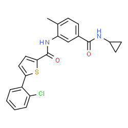 ChemSpider 2D Image | 5-(2-Chlorophenyl)-N-[5-(cyclopropylcarbamoyl)-2-methylphenyl]-2-thiophenecarboxamide | C22H19ClN2O2S