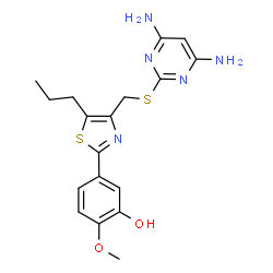 ChemSpider 2D Image | 5-(4-(((4,6-Diaminopyrimidin-2-Yl)thio)methyl)-5-Propylthiazol-2-Yl)-2-Methoxyphenol | C18H21N5O2S2