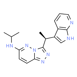 ChemSpider 2D Image | N-Isopropyl-3-[(1S)-1-(1H-pyrrolo[2,3-b]pyridin-3-yl)ethyl][1,2,4]triazolo[4,3-b]pyridazin-6-amine | C17H19N7