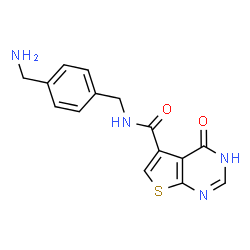 ChemSpider 2D Image | N-[4-(Aminomethyl)benzyl]-4-oxo-1,4-dihydrothieno[2,3-d]pyrimidine-5-carboxamide | C15H14N4O2S