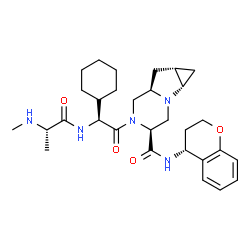 ChemSpider 2D Image | (1aS,4S,6aR,7aS)-5-{(2S)-2-Cyclohexyl-2-[(N-methyl-L-alanyl)amino]acetyl}-N-[(4R)-3,4-dihydro-2H-chromen-4-yl]octahydro-1H-cyclopropa[4,5]pyrrolo[1,2-a]pyrazine-4-carboxamide | C30H43N5O4