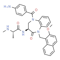 ChemSpider 2D Image | N-{(3S)-5-(4-Aminobenzoyl)-1-[(2-methoxy-1-naphthyl)methyl]-2-oxo-2,3,4,5-tetrahydro-1H-1,5-benzodiazepin-3-yl}-N~2~-methyl-L-alaninamide | C32H33N5O4