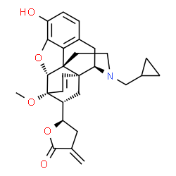 ChemSpider 2D Image | (5R)-5-[(5alpha,7alpha)-17-(Cyclopropylmethyl)-3-hydroxy-6-methoxy-4,5-epoxy-6,14-ethenomorphinan-7-yl]-3-methylenedihydro-2(3H)-furanone | C28H31NO5