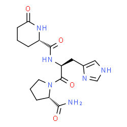 ChemSpider 2D Image | N-{[(2S)-6-Oxo-2-piperidinyl]carbonyl}-L-histidyl-L-prolinamide | C17H24N6O4