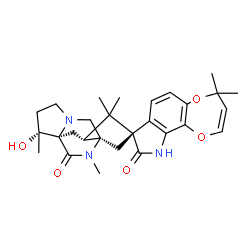 ChemSpider 2D Image | (1R,3R,5R,7S,12R)-12-Hydroxy-4,4,4',4',12,14-hexamethyl-4'H,13H-spiro[9,14-diazatetracyclo[5.5.2.0~1,9~.0~3,7~]tetradecane-5,8'-[1,4]dioxepino[2,3-g]indole]-9',13(10'H)-dione | C28H35N3O5