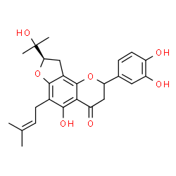 ChemSpider 2D Image | (8R)-2-(3,4-Dihydroxyphenyl)-5-hydroxy-8-(2-hydroxy-2-propanyl)-6-(3-methyl-2-buten-1-yl)-2,3,8,9-tetrahydro-4H-furo[2,3-h]chromen-4-one | C25H28O7