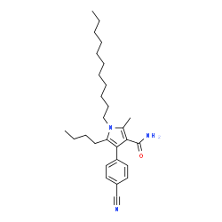 ChemSpider 2D Image | 5-Butyl-4-(4-cyanophenyl)-2-methyl-1-undecyl-1H-pyrrole-3-carboxamide | C28H41N3O