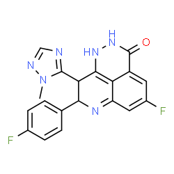 ChemSpider 2D Image | 5-Fluoro-8-(4-fluorophenyl)-9-(1-methyl-1H-1,2,4-triazol-5-yl)-1,2,8,9-tetrahydro-3H-pyrido[4,3,2-de]phthalazin-3-one | C19H14F2N6O