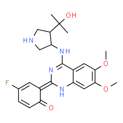 ChemSpider 2D Image | (6E)-4-Fluoro-6-[4-{[4-(2-hydroxy-2-propanyl)-3-pyrrolidinyl]amino}-6,7-dimethoxy-2(1H)-quinazolinylidene]-2,4-cyclohexadien-1-one | C23H27FN4O4
