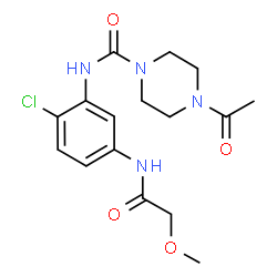 ChemSpider 2D Image | 4-Acetyl-N-{2-chloro-5-[(methoxyacetyl)amino]phenyl}-1-piperazinecarboxamide | C16H21ClN4O4