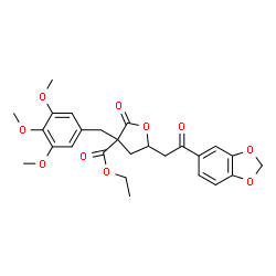 ChemSpider 2D Image | Ethyl 5-[2-(1,3-benzodioxol-5-yl)-2-oxoethyl]-2-oxo-3-(3,4,5-trimethoxybenzyl)tetrahydro-3-furancarboxylate | C26H28O10