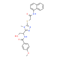 ChemSpider 2D Image | N-[2-Hydroxy-1-(4-methyl-5-{[2-(1-naphthylamino)-2-oxoethyl]sulfanyl}-4H-1,2,4-triazol-3-yl)ethyl]-4-methoxybenzamide | C25H25N5O4S