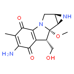 ChemSpider 2D Image | (1aR,8S,8aS,8bR)-6-Amino-8-(hydroxymethyl)-8a-methoxy-5-methyl-1,1a,2,8,8a,8b-hexahydroazireno[2',3':3,4]pyrrolo[1,2-a]indole-4,7-dione | C14H17N3O4