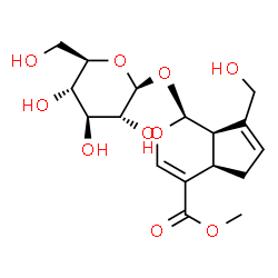 ChemSpider 2D Image | Methyl (1S,4aR,7aR)-1-(beta-D-glucopyranosyloxy)-7-(hydroxymethyl)-1,4a,5,7a-tetrahydrocyclopenta[c]pyran-4-carboxylate | C17H24O10