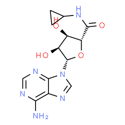 ChemSpider 2D Image | (2R,3R,4S,5S)-5-(6-Amino-9H-purin-9-yl)-N-cyclopropyl-3,4-dihydroxytetrahydro-2-furancarboxamide (non-preferred name) | C13H16N6O4