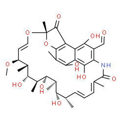 ChemSpider 2D Image | (7S,9E,11S,12S,13S,14R,15R,16R,17S,18S,19E)-2,13,15,17,27,29-Hexahydroxy-11-methoxy-3,7,12,14,16,18,22-heptamethyl-6,23-dioxo-8,30-dioxa-24-azatetracyclo[23.3.1.1~4,7~.0~5,28~]triaconta-1(29),2,4,9,19
,21,25,27-octaene-26-carbaldehyde | C36H45NO12