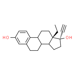 ChemSpider 2D Image | (13S,17R)-13-Ethyl-17-ethynyl-7,8,9,11,12,13,14,15,16,17-decahydro-6H-cyclopenta[a]phenanthrene-3,17-diol | C21H26O2