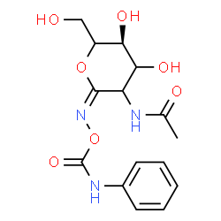 ChemSpider 2D Image | N-[(2E,5S)-4,5-Dihydroxy-6-(hydroxymethyl)-2-{[(phenylcarbamoyl)oxy]imino}tetrahydro-2H-pyran-3-yl]acetamide | C15H19N3O7