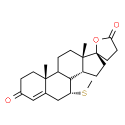 ChemSpider 2D Image | (7R,10R,13S,14R,17R)-10,13-Dimethyl-7-(methylsulfanyl)-1,6,7,8,9,10,11,12,13,14,15,16-dodecahydro-3'H-spiro[cyclopenta[a]phenanthrene-17,2'-furan]-3,5'(2H,4'H)-dione | C23H32O3S