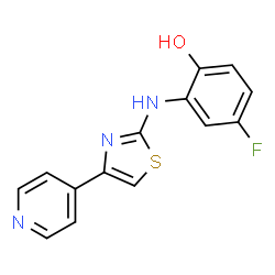 ChemSpider 2D Image | 4-Fluoro-2-{[4-(4-pyridinyl)-1,3-thiazol-2-yl]amino}phenol | C14H10FN3OS