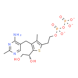 ChemSpider 2D Image | [2-[4-[(4-amino-2-methyl-pyrimidin-5-yl)methyl]-5-[(1R)-1,2-dihydroxyethyl]-3-methyl-2-thienyl]ethoxy-oxido-phosphoryl] phosphate | C15H20N3O9P2S
