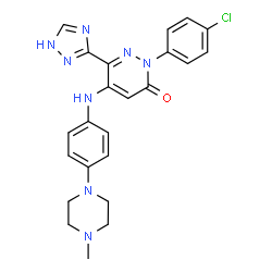 ChemSpider 2D Image | 5-[4-(4-Methylpiperazin-1-Yl)phenylamino]-2-(4-Chlorophenyl)-6-(1h-1,2,4-Triazol-5-Yl)-3(2h)-Pyridazinone | C23H23ClN8O