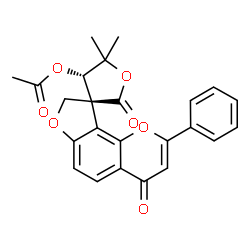 ChemSpider 2D Image | (3S,4S)-5,5-Dimethyl-2,4'-dioxo-2'-phenyl-4,5-dihydro-4'H-spiro[furan-3,9'-furo[2,3-h]chromen]-4-yl acetate | C24H20O7