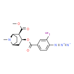 ChemSpider 2D Image | Methyl (1R,2R,3S,5S)-3-{[4-azido-3-(~125~I)iodobenzoyl]oxy}-8-methyl-8-azabicyclo[3.2.1]octane-2-carboxylate | C17H19125IN4O4