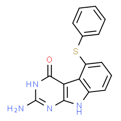ChemSpider 2D Image | 2-Amino-5-(phenylsulfanyl)-1,9-dihydro-4H-pyrimido[4,5-b]indol-4-one | C16H12N4OS