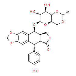 ChemSpider 2D Image | (5S,5aR,8aR,9R)-9-(4-Hydroxyphenyl)-8-oxo-5,5a,6,8,8a,9-hexahydrofuro[3',4':6,7]naphtho[2,3-d][1,3]dioxol-5-yl 4,6-O-[(1R)-ethylidene]-beta-D-glucopyranoside | C27H28O11