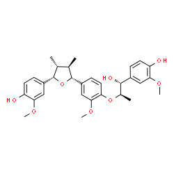 ChemSpider 2D Image | 4-[(1R,2R)-1-Hydroxy-2-{4-[(2R,3R,4R,5S)-5-(4-hydroxy-3-methoxyphenyl)-3,4-dimethyltetrahydro-2-furanyl]-2-methoxyphenoxy}propyl]-2-methoxyphenol | C30H36O8