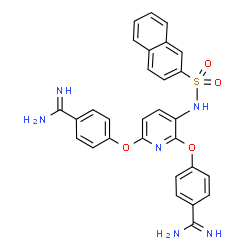 ChemSpider 2D Image | 4,4'-[{3-[(2-Naphthylsulfonyl)amino]-2,6-pyridinediyl}bis(oxy)]dibenzenecarboximidamide | C29H24N6O4S