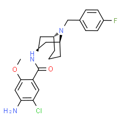 ChemSpider 2D Image | 4-Amino-5-chloro-N-[(3-exo)-9-(4-fluorobenzyl)-9-azabicyclo[3.3.1]non-3-yl]-2-methoxybenzamide | C23H27ClFN3O2