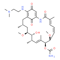 ChemSpider 2D Image | (4E,6Z,8R,9S,10E,12S,13R,14S,16R)-19-{[2-(Dimethylamino)ethyl]amino}-13-hydroxy-8,14-dimethoxy-4,10,12,16-tetramethyl-3,20,22-trioxo-2-azabicyclo[16.3.1]docosa-1(21),4,6,10,18-pentaen-9-yl carbamate | C32H48N4O8