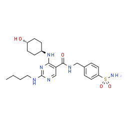 ChemSpider 2D Image | 2-(Butylamino)-4-[(trans-4-hydroxycyclohexyl)amino]-N-(4-sulfamoylbenzyl)-5-pyrimidinecarboxamide | C22H32N6O4S