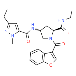 ChemSpider 2D Image | (4R)-1-(1-Benzofuran-3-ylcarbonyl)-N-ethyl-4-{[(3-ethyl-1-methyl-1H-pyrazol-5-yl)carbonyl]amino}-L-prolinamide | C23H27N5O4