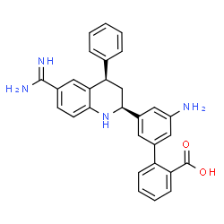 ChemSpider 2D Image | 3'-Amino-5'-[(2S,4R)-6-carbamimidoyl-4-phenyl-1,2,3,4-tetrahydro-2-quinolinyl]-2-biphenylcarboxylic acid | C29H26N4O2