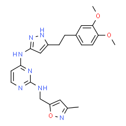 ChemSpider 2D Image | N~4~-{3-[2-(3,4-Dimethoxyphenyl)ethyl]-1h-Pyrazol-5-Yl}-N~2~-[(3-Methyl-1,2-Oxazol-5-Yl)methyl]pyrimidine-2,4-Diamine | C22H25N7O3