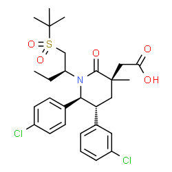 ChemSpider 2D Image | [(3r,5r,6s)-1-[(2s)-1-(Tert-Butylsulfonyl)butan-2-Yl]-5-(3-Chlorophenyl)-6-(4-Chlorophenyl)-3-Methyl-2-Oxopiperidin-3-Yl]acetic Acid | C28H35Cl2NO5S