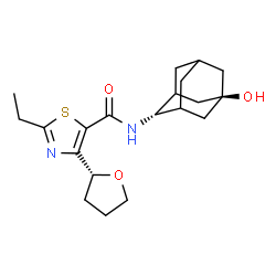 ChemSpider 2D Image | 2-Ethyl-N-[(2s,5R)-5-hydroxyadamantan-2-yl]-4-[(2R)-tetrahydro-2-furanyl]-1,3-thiazole-5-carboxamide | C20H28N2O3S