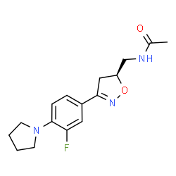 ChemSpider 2D Image | N-({(5S)-3-[3-Fluoro-4-(1-pyrrolidinyl)phenyl]-4,5-dihydro-1,2-oxazol-5-yl}methyl)acetamide | C16H20FN3O2