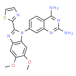 ChemSpider 2D Image | 7-[5,6-Dimethoxy-2-(1,3-thiazol-2-yl)-1H-benzimidazol-1-yl]-2,4-quinazolinediamine | C20H17N7O2S