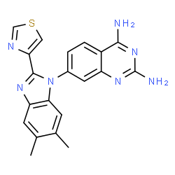 ChemSpider 2D Image | 7-[5,6-Dimethyl-2-(1,3-thiazol-4-yl)-1H-benzimidazol-1-yl]-2,4-quinazolinediamine | C20H17N7S