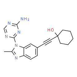 ChemSpider 2D Image | 1-{[1-(4-Amino-1,3,5-triazin-2-yl)-2-methyl-1H-benzimidazol-6-yl]ethynyl}cyclohexanol | C19H20N6O